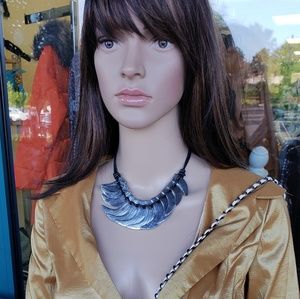 Silver Tusks on Dark Brown Rope Chain Necklace